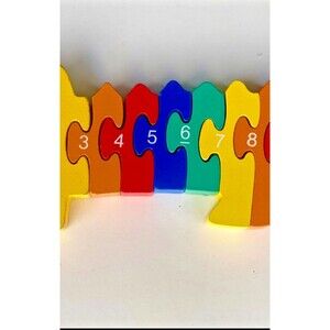 Crocodile Number Puzzle - 10 Piece Wooden Animal Shaped Puzzle, Colorful Learn